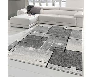 Teppich-Traum Tapis de Salon avec Carré Abstrait | Facile d'entretien | Gris Noir Größe 120x160 cm