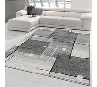 Teppich-Traum Tapis de Salon avec Carré Abstrait | Facile d'entretien | Gris Noir Größe 160x220 cm