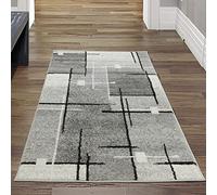 Teppich-Traum Tapis de Salon avec Carré Abstrait | Facile d'entretien | Gris Noir Größe 80x140 cm