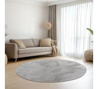 Teppich-Traum Tapis de salon, chambre à coucher, à poils courts, aspect fourrure de lapin, soyeux, doux, velouté, facile d'entretien, gris uni, 200 cm, rond