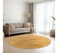 Teppich-Traum Tapis de salon, chambre à coucher, à poils courts, aspect fourrure de lapin, soyeux, doux, velouté, facile d'entretien, uni, doré, 140 cm, rond