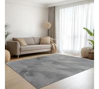 Teppich-Traum Tapis de salon, chambre à coucher, à poils courts, en fourrure de lapin, aspect fourrure synthétique, soyeux, doux, scintillant, facile d'entretien, couleur unie, anthracite, 140 x 200