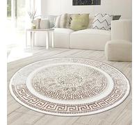 Teppich-Traum Tapis de salon, chambre à coucher - À poils courts - Moderne et élégant - Orient brillant - Ornements crème - Beige - 120 cm - Rond