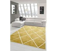 Teppich-Traum Tapis de Salon Design Scandinave Motif Diamant - Facile à Entretenir - Or crème Blanc Größe 200 x 290 cm