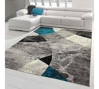 Teppich-Traum Tapis de Salon Moderne Design Abstrait marbré Losanges ondulés Bleu Gris - résistant & Durable Größe 160x220 cm