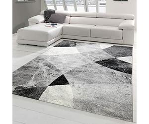 Teppich-Traum Tapis de Salon Moderne Design Abstrait marbré Losanges ondulés Noir Gris - résistant & Durable Größe 140x200 cm