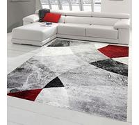 Teppich-Traum Tapis de Salon Moderne Design Abstrait marbré Losanges ondulés Rouge Gris - résistant & Durable Größe 120x170 cm