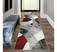 Teppich-Traum Tapis de Salon Moderne Design Abstrait marbré Losanges ondulés Rouge Gris - résistant & Durable Größe 80 x 300 cm
