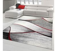 Teppich-Traum Tapis de Salon Moderne Design Vagues en Rouge & Gris Anthracite - Facile à Nettoyer et Durable Größe 240 x 340 cm