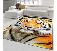 Teppich-Traum Tapis de salon moderne motif tigre pour salon, salle à manger design animal graphique doux résistant aux taches chauffage au sol orange crème noir 200 x 290 cm