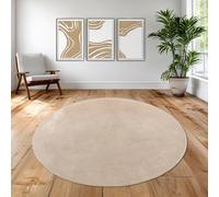 Teppich-Traum Tapis de salon, salle à manger, couloir, intemporel, chaud, doux, facile d'entretien, design classique, harmonieux, confortable, décoratif, élégant, durable, beige, 200 cm, rond