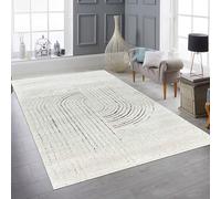 Teppich-Traum Tapis de Salon Tapis de Chambre d'enfants Chambre d'amis Effet 3D Facile d'entretien coloré Lignes-arcs en crème, 160 x 230 cm