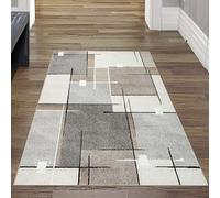 Teppich-Traum Tapis de Salon Tapis de Couloir résistant à l'usure élégant Motif géométrique dans des Tons crème et Gris discrets 80 x 140 cm