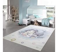 Teppich-Traum Tapis Design Chambre d'enfant Tapis de Jeu Sirène Fleurs et Bulles crème Jaune Blanc - résistant & Facile à Entretenir Größe 200 x 290 cm