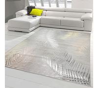 Teppich-Traum Tapis Design Couloir Salon Chambre à Coucher Branches de Palmier Gris Or Brillant, 240x340 cm