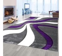 Teppich-Traum Tapis Design Motif Vagues | Gris Violet & Blanc | Facile d'entretien et résistant, 200 x 290 cm