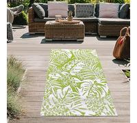 Teppich-Traum Tapis d'extérieur imperméable Plastique résistant aux intempéries Tapis de Jardin Tapis de Camping Tapis de Pique-Nique Tapis Vert Clair à Motifs de Feuilles 90 x 150 cm