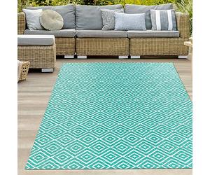 Teppich-Traum Tapis d'extérieur résistant aux intempéries Plastique Recyclable Pique-Nique Camping Plage terrasse Jardin Balcon réversible polypropylène Losanges pétrole 150 x 220 cm