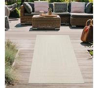 Teppich-Traum Tapis d'intérieur et d'extérieur Chemin de Couloir Terrasse Balcon Jardin Lignes rectangulaires Aspect Jute crème, 60 x 180 cm