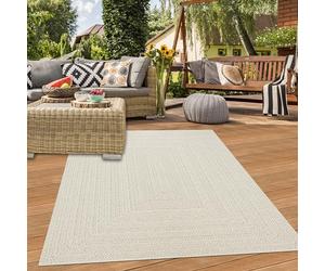 Teppich-Traum Tapis d'intérieur et d'extérieur Salon Terrasse Balcon Jardin Motif de Lignes en Forme rectangulaire Jute-Look crème, 120 x 170 cm