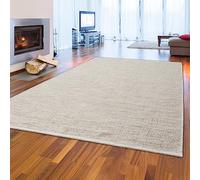Teppich-Traum Tapis en Laine élégant, tissé à la Main, Salon résistant, Beige crème de qualité, 120 x 170 cm
