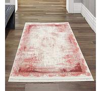 Tapis en Laine oriental abstrait avec Franges - pour salon - rouge