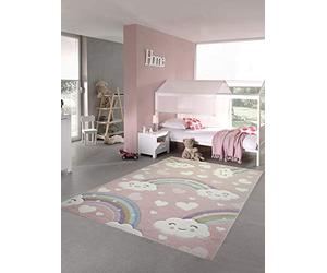 Teppich-Traum Tapis Enfant Tapis Chambre d'enfant Arc-en-Ciel avec Nuages et Coeurs en Rose Größe 160x230 cm