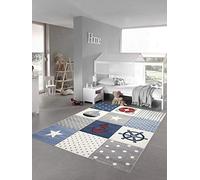 Teppich-Traum Tapis Enfant Tapis de Jeu Tapis garçon à Carreaux maritimes en Bleu Gris crème Größe 120x170 cm