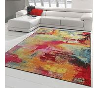 Teppich-Traum Tapis Moderne à Poil Ras • Œuvre d'art • Entretien Facile • Multicolore Orange Größe 160x230 cm