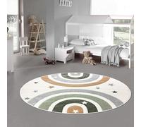 Teppich-Traum Tapis pour chambre d'enfant, salle de jeux, facile d'entretien, douillet, motif arc-en-ciel, crème, pastel, 120 cm, rond