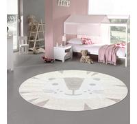 Teppich-Traum Tapis pour Enfants Effet de Profondeur Facile à Entretenir Doux pour la Peau Chat crème Marron, 160 cm Rond