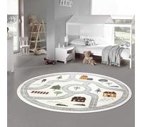 Teppich-Traum Tapis pour enfants Tapis pour chambre d'enfant rond Motif de rue Plan de la ville Tapis de rue Souple Robuste Facile à entretenir Tapis de jeu pour chambre d'enfant Salle de jeux Crème