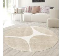 Teppich-Traum Tapis pour salon, chambre à coucher, salon, à poils longs, design moderne, doux, facile d'entretien, durable, décoratif, élégant, harmonieux, beige, 200 cm, rond