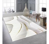 Teppich-Traum Tapis pour salon, salle à manger, espaces de vie ouverts, aspect ondulé, facile d'entretien, doux, résistant, moderne, durable, crème, blanc doré, 200 x 290 cm