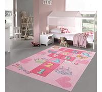 Teppich-Traum Tapis Princesses Jeu de Saut pour Filles | Papillons & cœurs en Rose, 140x200 cm