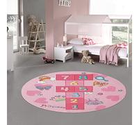 Teppich-Traum Tapis Princesses Jeu de Saut pour Filles | Papillons & cœurs en Rose, 200 cm Rond