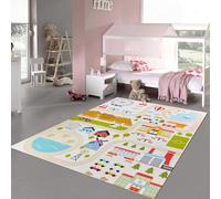 Teppich-Traum Tapis Rond pour Enfants Ville-Motif Rues Maisons Plat adapté aux Robots d'aspiration sans substances nocives résistant Durable d'entretien Tapis d'apprentissage Beige 120 cm Rond