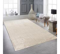 Teppich-Traum Tapis Salle de séjour Chambre à Coucher Salle à Manger Moelleuse et Facile d'entretien à Motif Arrondi Beige, 120 x 170 cm