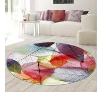 Teppich-Traum Tapis Salle de séjour Salon Dessous de Table Salle à Manger Entretien Facile Résistant Multicolore Inaltérable avec Feuillage en Couleur, 200 cm Rond