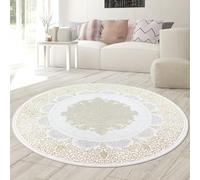 Teppich-Traum Tapis Salon Chambre 120 cm Ronde Floral Oriental élégant Noble Ornements Effet Brillant méandres crème Or