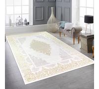 Teppich-Traum Tapis Salon Chambre à Coucher 200x290 cm Motif Court Orient élégant Noble Ornements Effet Brillant Méandres crème Or