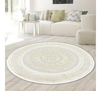 Teppich-Traum Tapis Salon Chambre à Coucher à Poil Court Oriental élégant Noble Ornements Effet Brillant méandres crème Or 160 cm Ronde