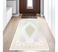 Teppich-Traum Tapis Séjour Court Couloir Penderie Tapis 80x150 cm Court Orient élégant Ornements Effet Brillant Méandres crème Or