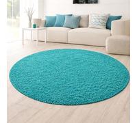 Teppich-Traum Tapis Shaggy Moelleux | Facile d'entretien & résistant | en Turquoise Größe 120 cm Rund