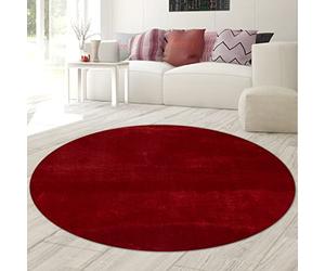 Teppich-Traum Tapis Shaggy Salon de Tapis Moquette Flokati en Rouge, 120 cm Rond