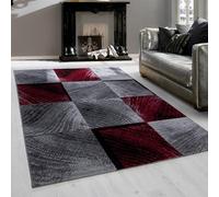 Teppium Salon Moderne Tapis Rouge 160x230 cm Conception Carrés Moelleux Moquette Chambre Cuisine Salle de Sejour