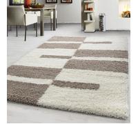Teppium Tapis à poils longs 2 couleurs beige crème 140x200 cm tapis pour salon, chambre à coucher motif à carreaux