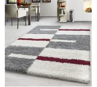 Teppium Tapis à poils longs 3 couleurs rouge gris crème 200x290 cm tapis pour salon, chambre à coucher motif à carreaux