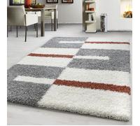 Teppium Tapis à poils longs 3 couleurs terre cuite gris crème 200x290 cm tapis pour salon, chambre à coucher motif à carreaux