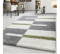 Teppium Tapis à poils longs 3 couleurs vert gris crème 200x290 cm tapis pour salon, chambre à coucher motif à carreaux